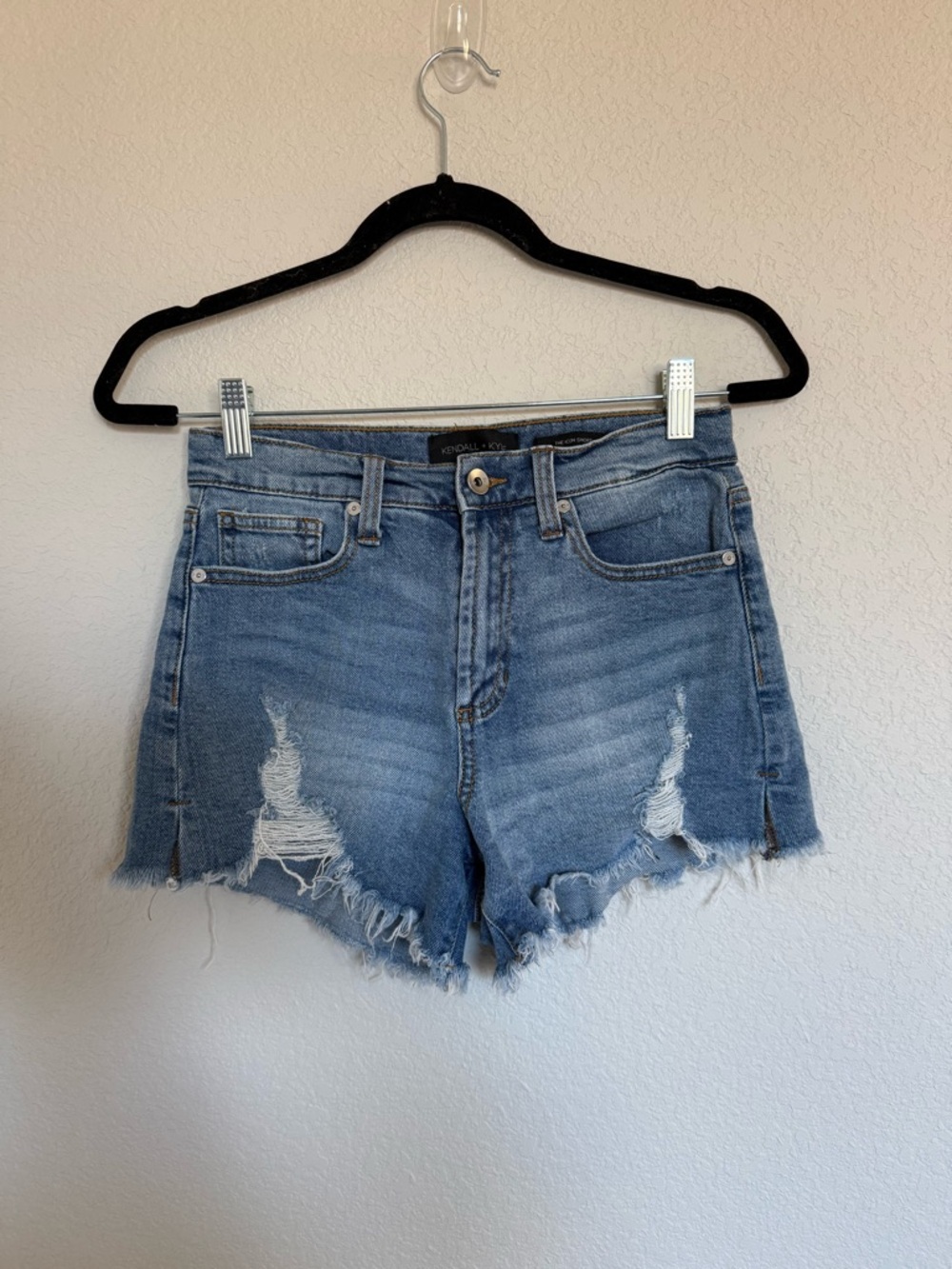 Kendall+Kylie Icon Shorts Jean Denim Distressed Raw High Rise Festival Summer 27